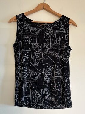 Vintage black and white beach patterned slinky tank top, Ruby Rd., size S